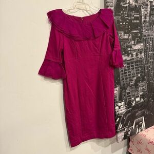 NUE by Shani S238 Magenta Ruffled 3/4 Sleeve Sheath Dress $320